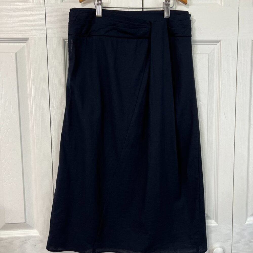 Vince Twist-Front A-Line Midi Cotton Skirt Blue Sz 4 - Picture 8 of 12